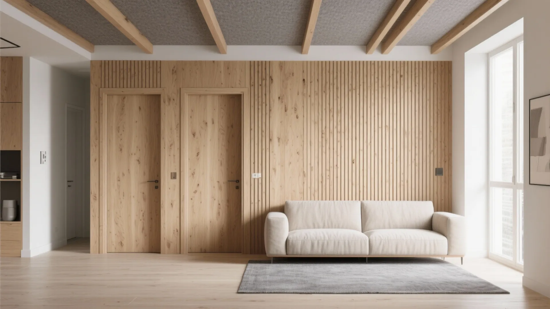 1) Warm slatted wood—on the wall (and a hint on the ceiling)