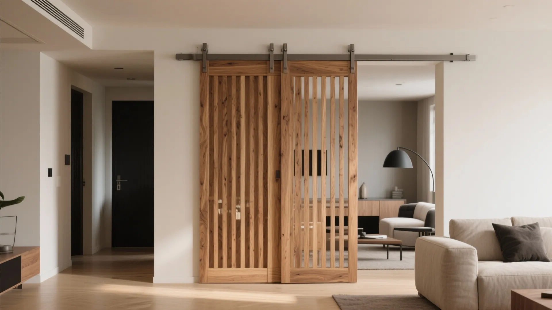 Sliding Slatted Wood Screen