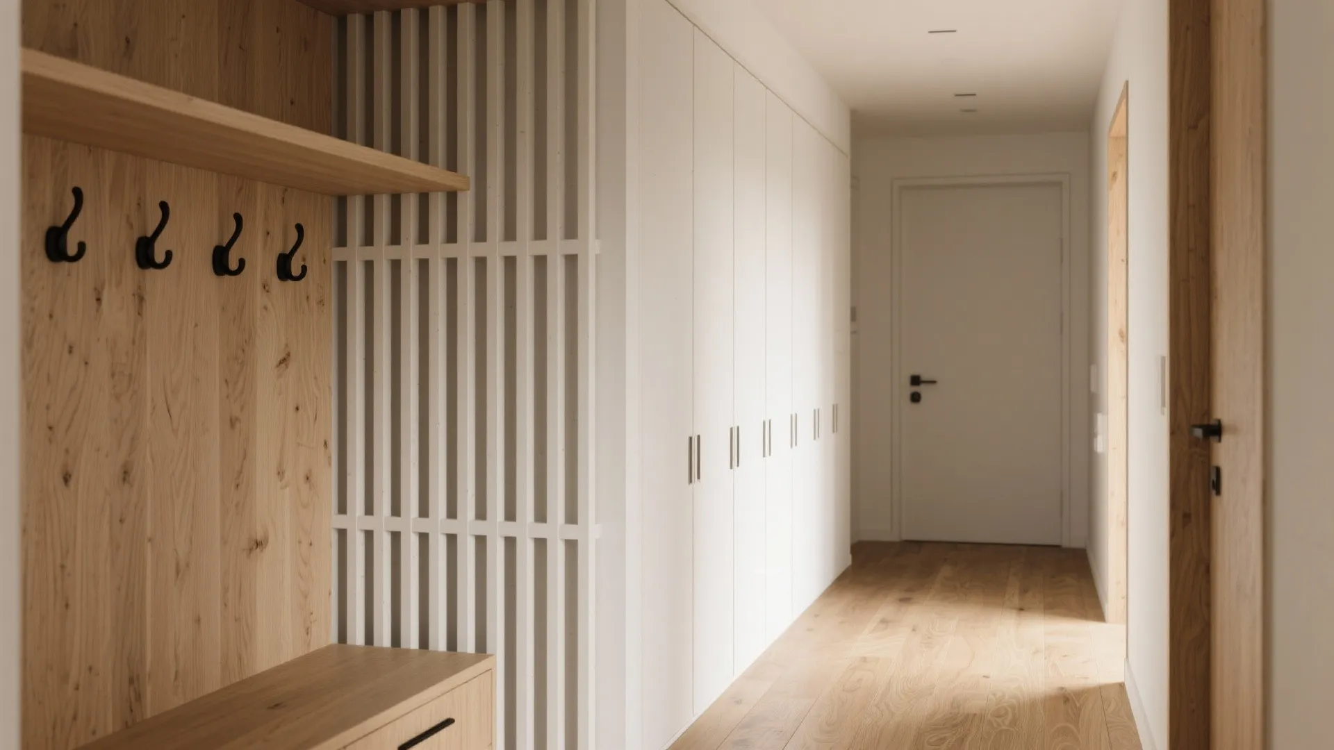 Slatted wood screens with soft translucency