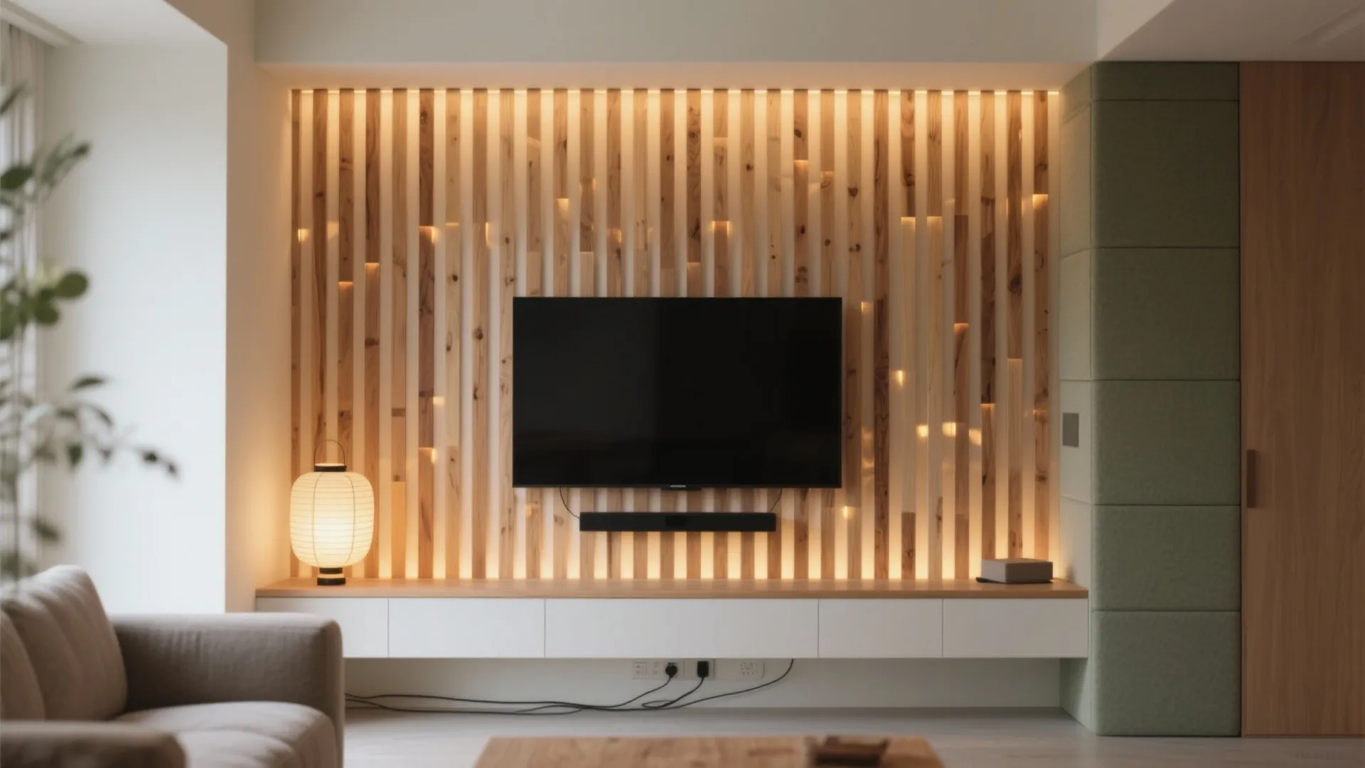 Slatted Wood Paneling With Ambient LEDs