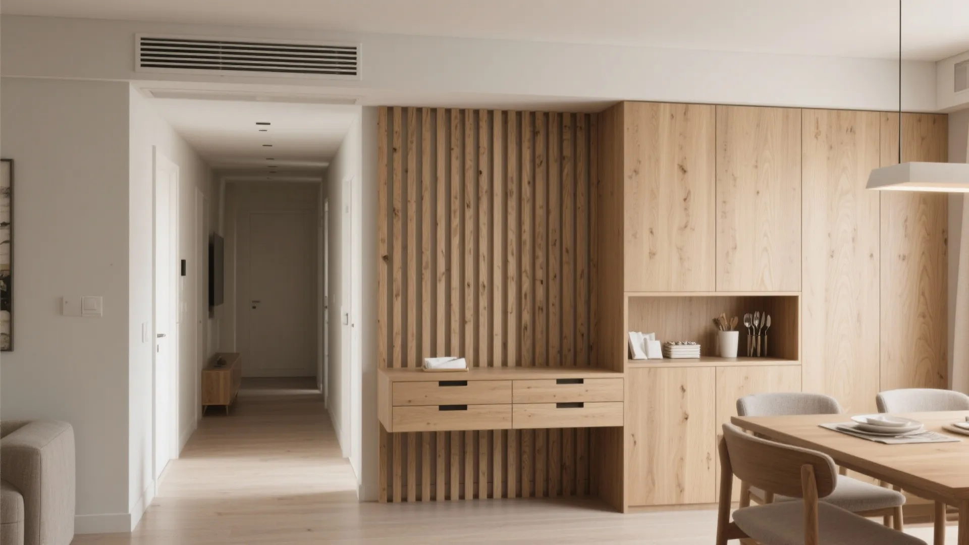 1) Slatted Wood Screen with Hidden Storage
