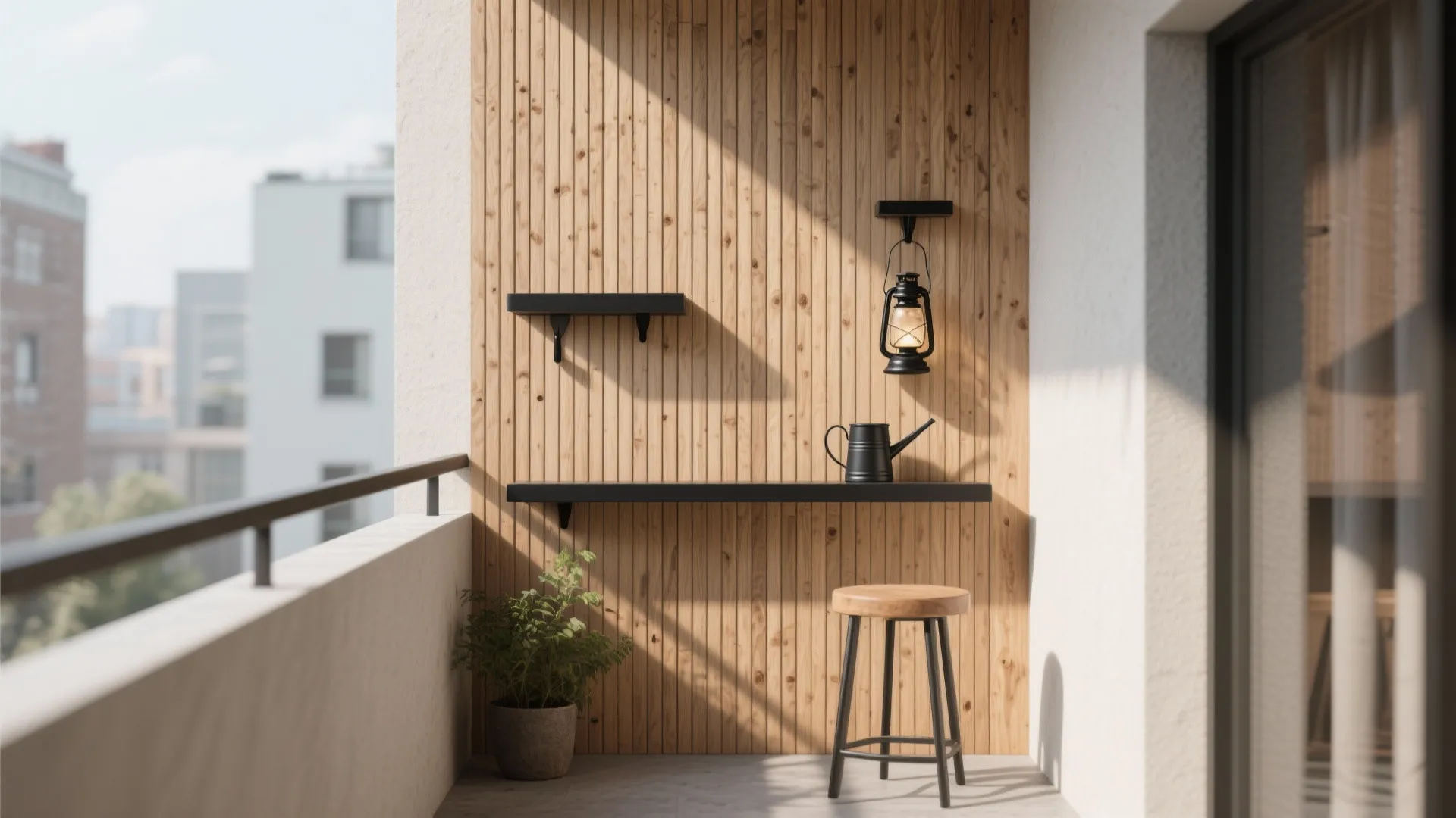 Minimalist Slatted Wood Wall with Modular Hooks