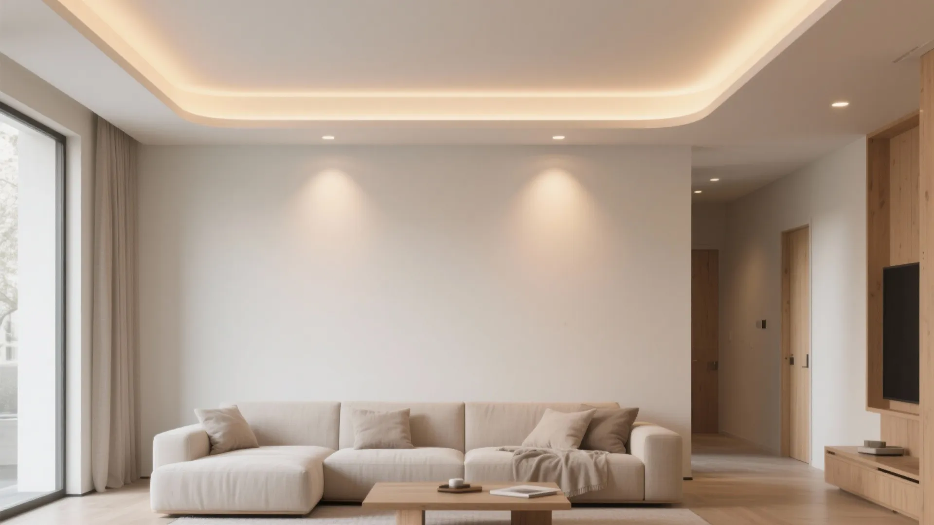 Sleek cove lighting that floats the room