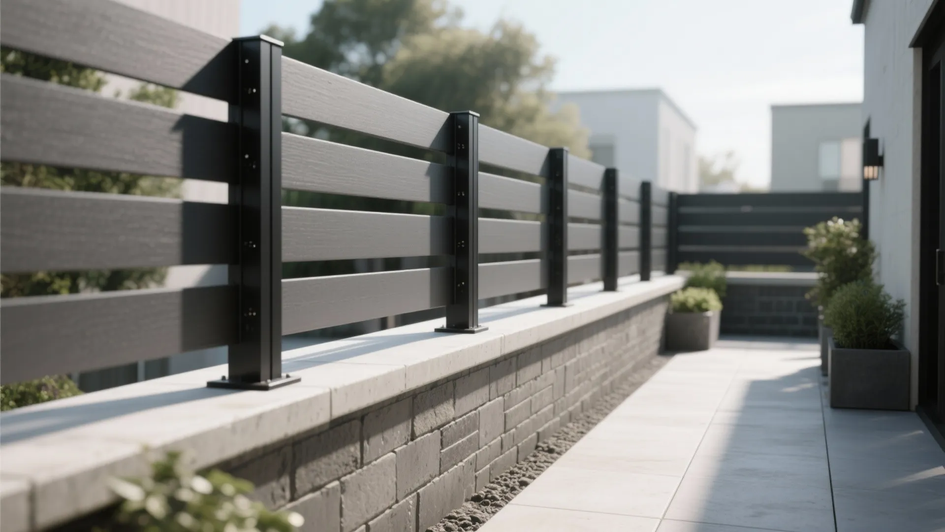 Sleek steel posts with composite or metal slats