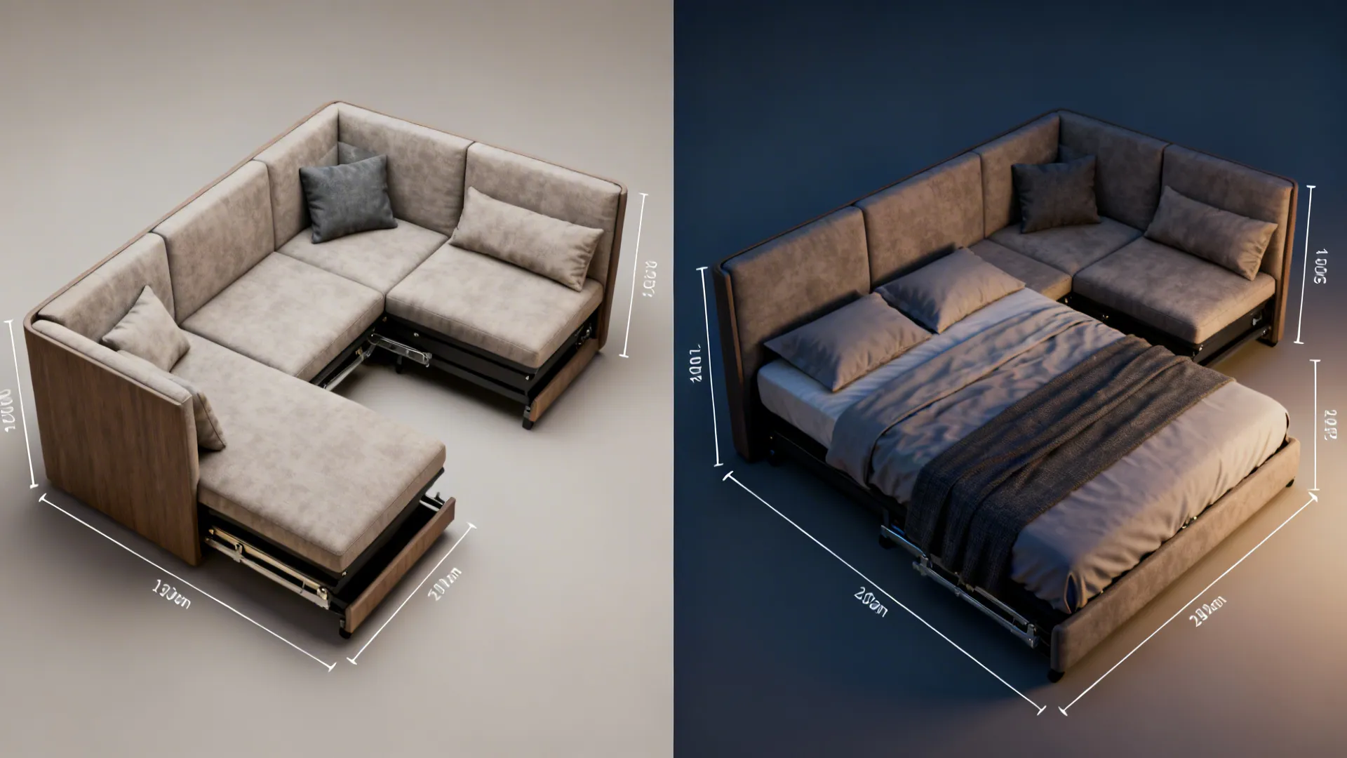 4. Convertible L-shaped sleeper sectional