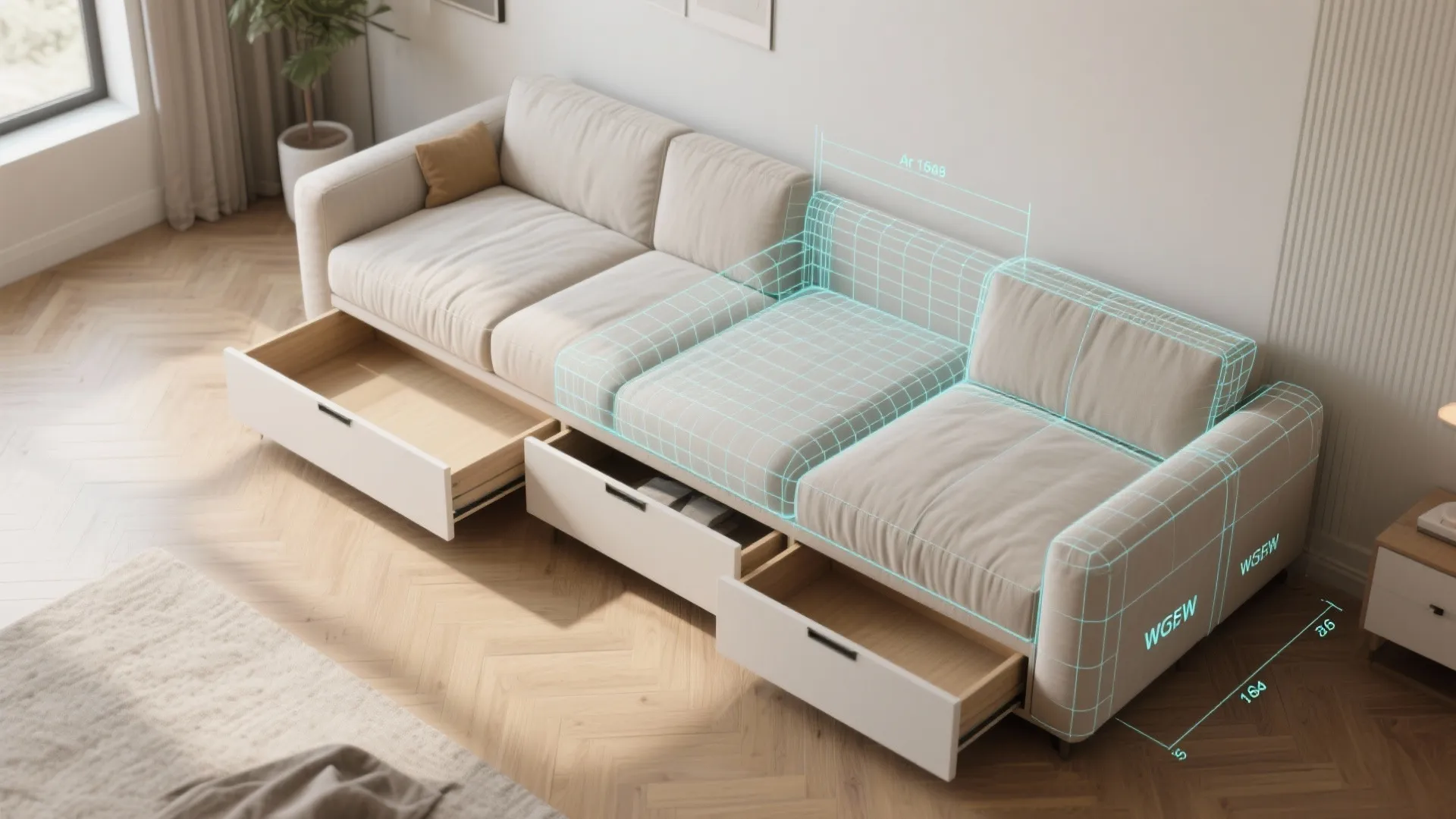 3. Sleeper sofa with hidden storage (and why I sketch it in 3D)
