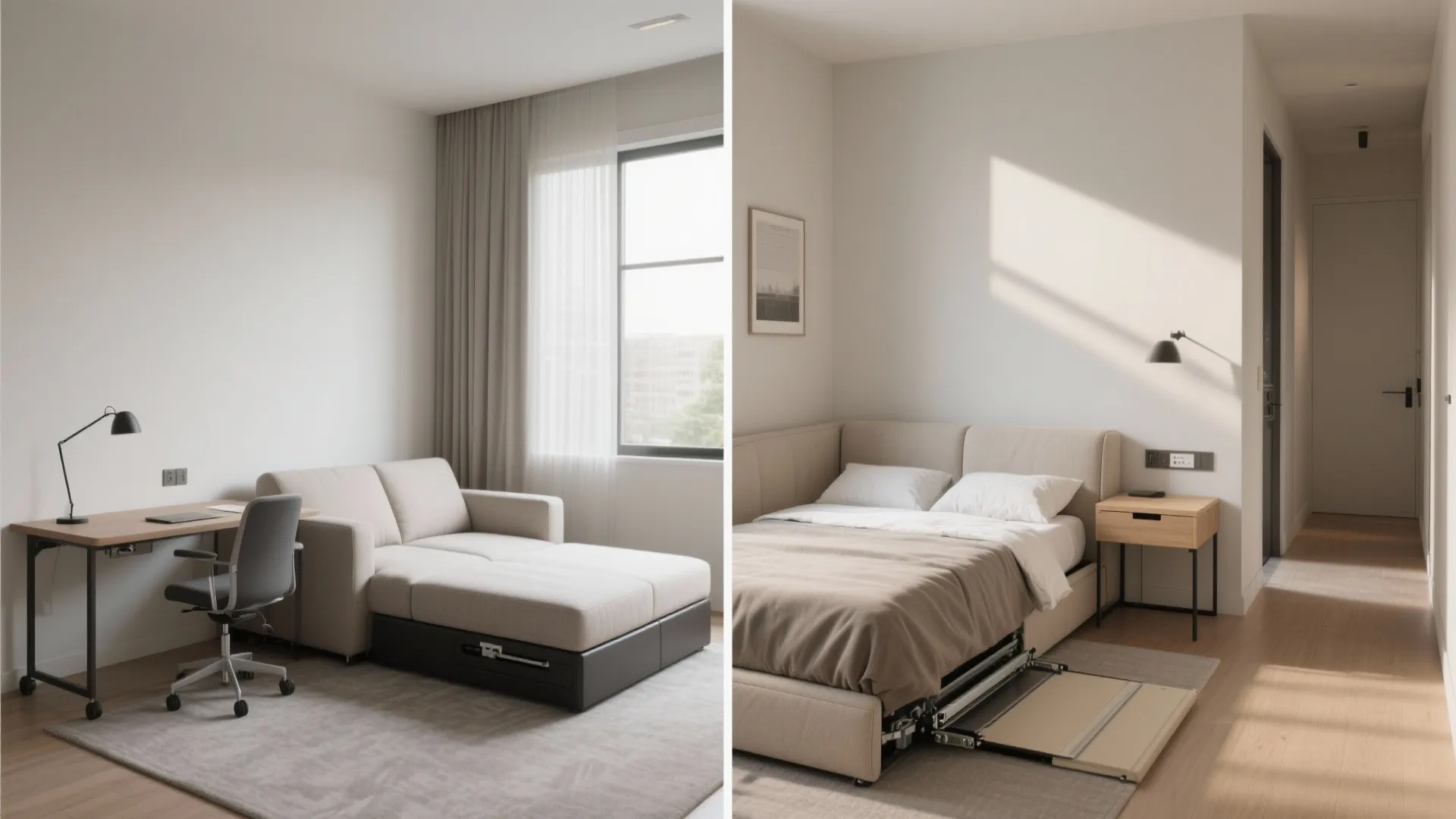 4. Convertible Guest Office: Sleeper Sofa + Mobile Desk