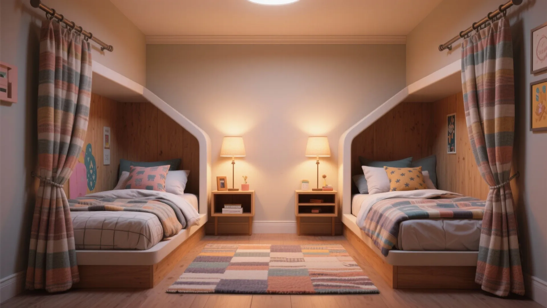 5. Symmetrical sleeping pods with curtains