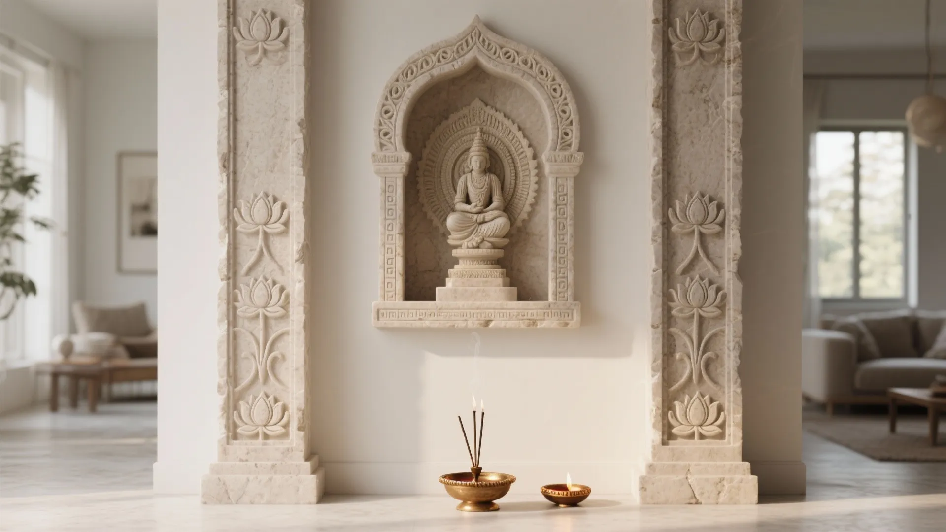 Slender stone columns with carved details