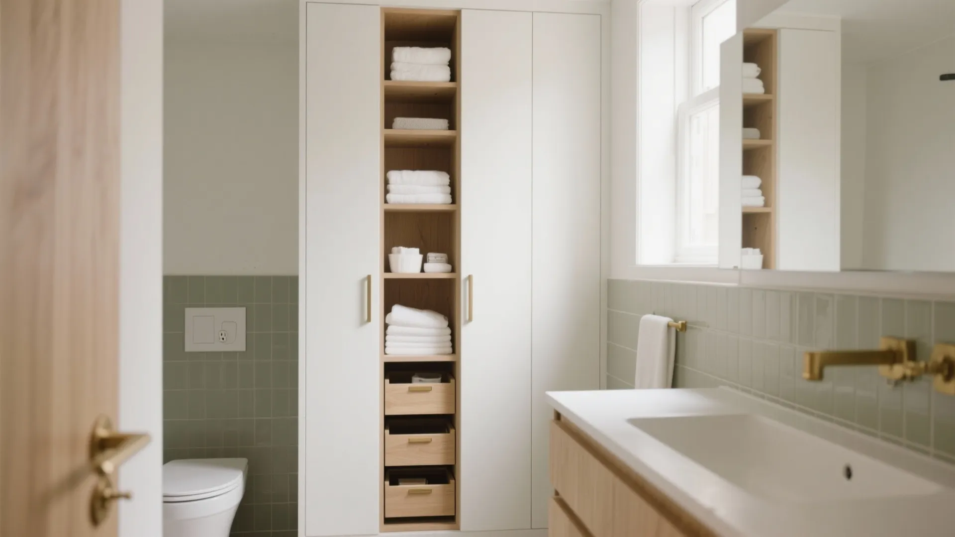 Slender Built-In Tower Next to the Vanity