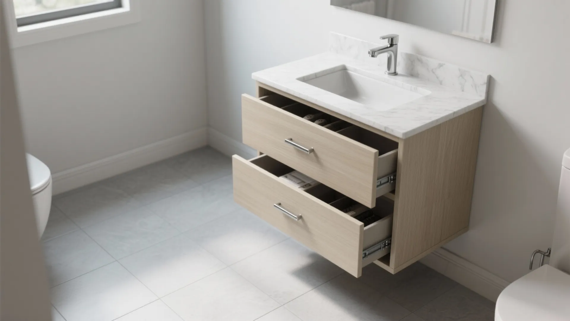 Slender Vanity With Drawer Stacks