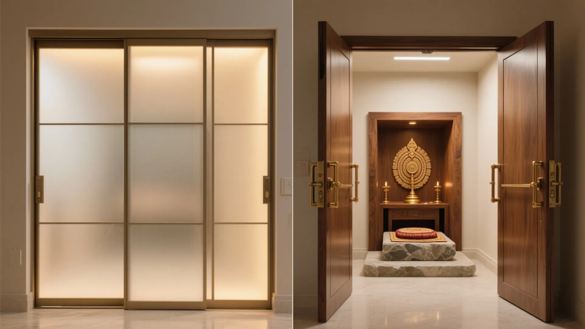 Hideaway mandir with sliding or pocket doors