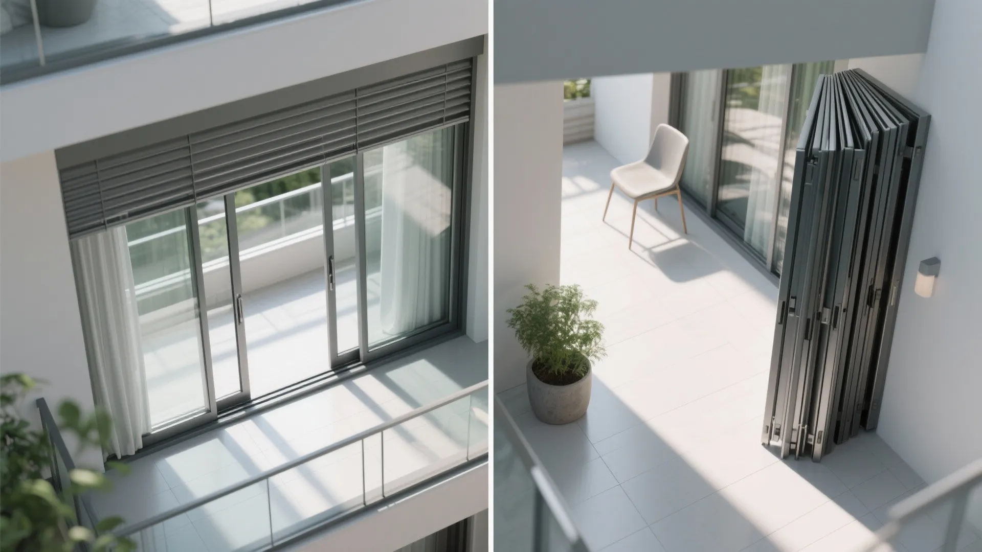 Comparison of a standard sliding glass door versus a fully folded space saving balcony door system