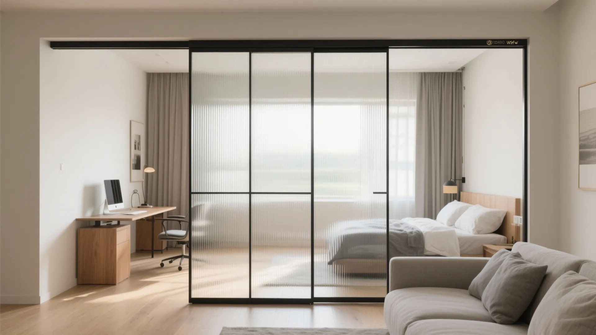 Sliding Glass Partition That Borrows Light