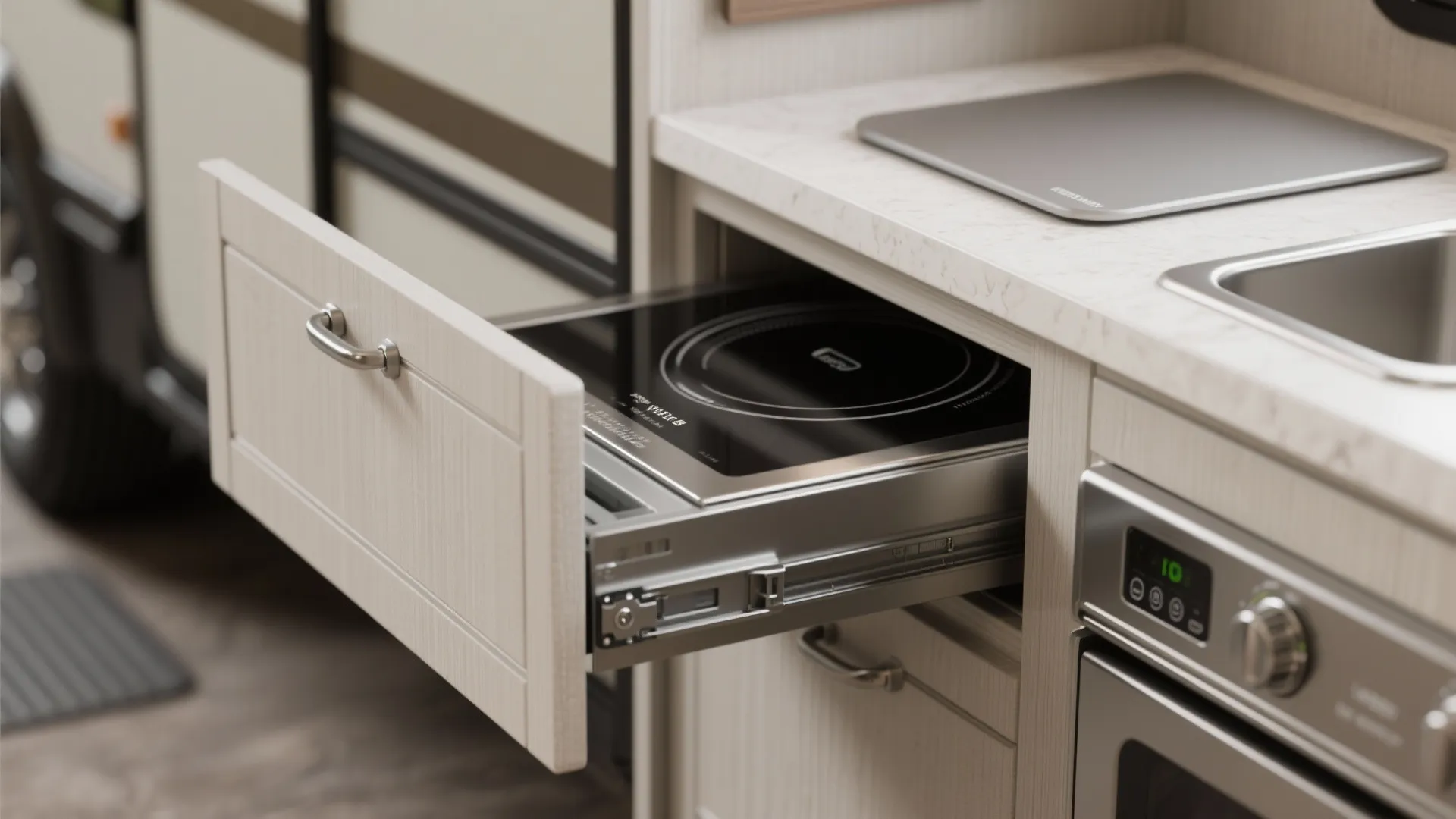 3. Slide-out appliances and hidden sinks