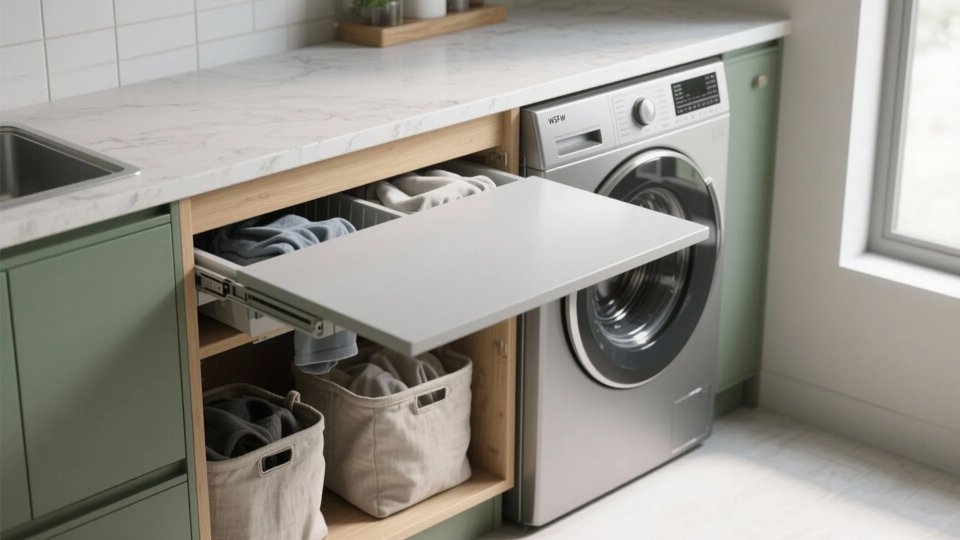 2. Slide-out counter above front-load washer