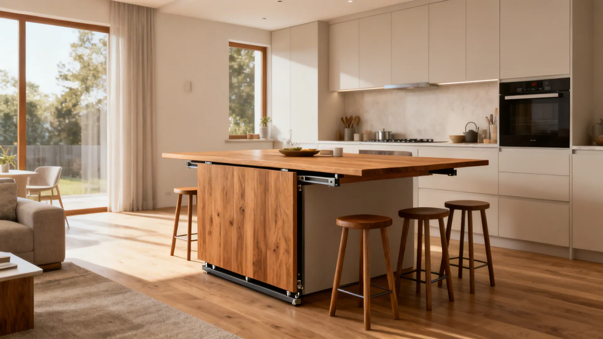 Slide-out dining extension from the island