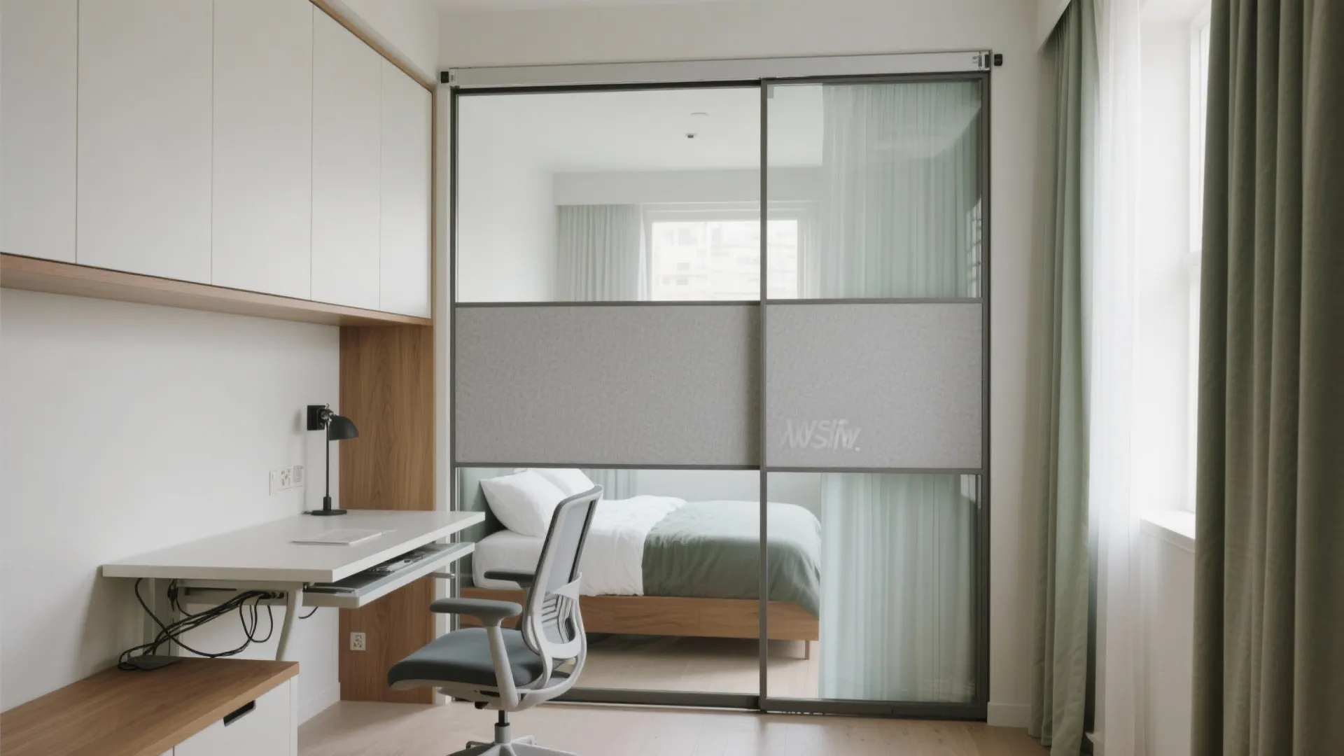 Sliding partitions to flex the second bedroom into an office or den