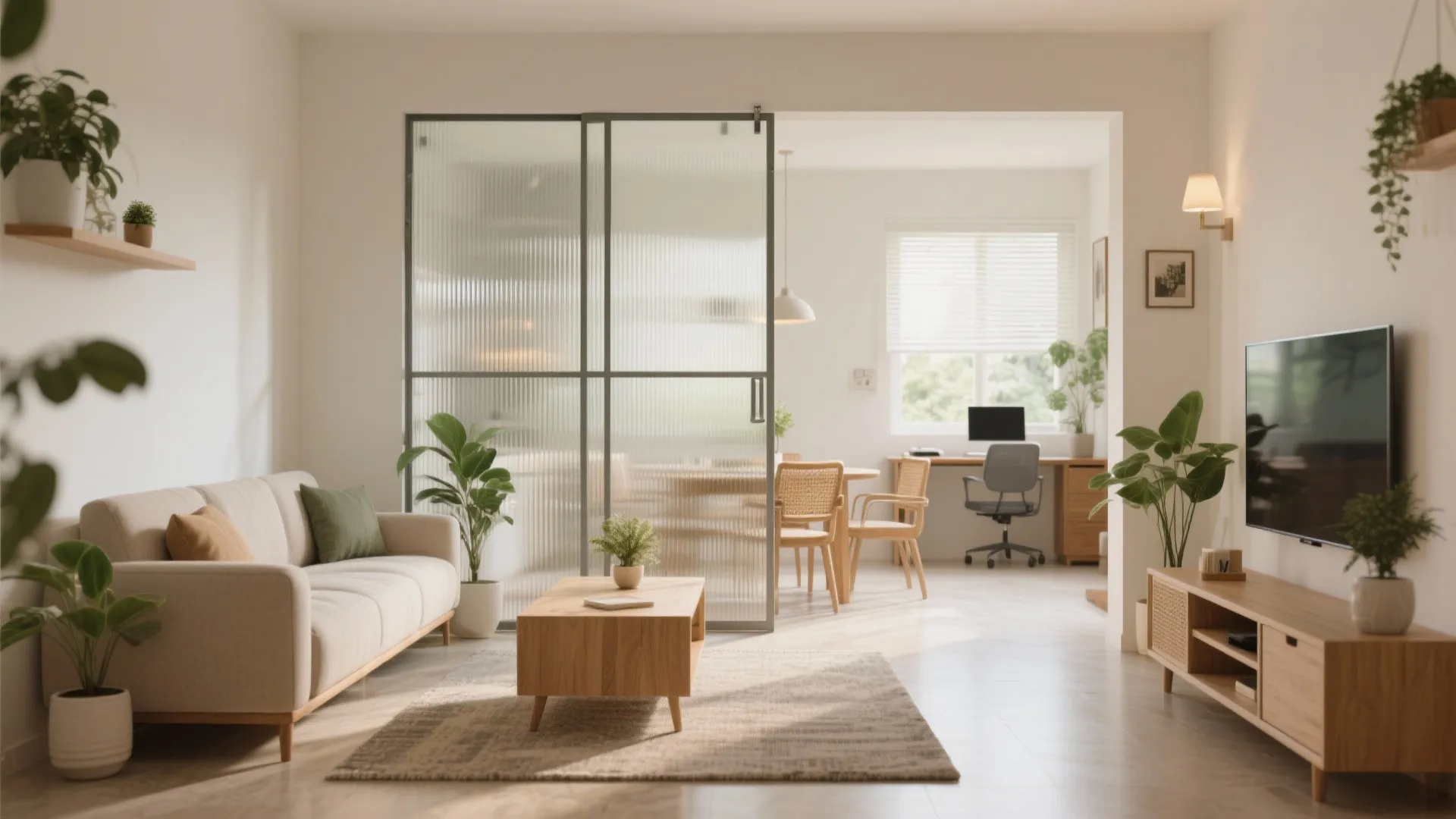 Flexible Living-Dining With a Sliding Partition