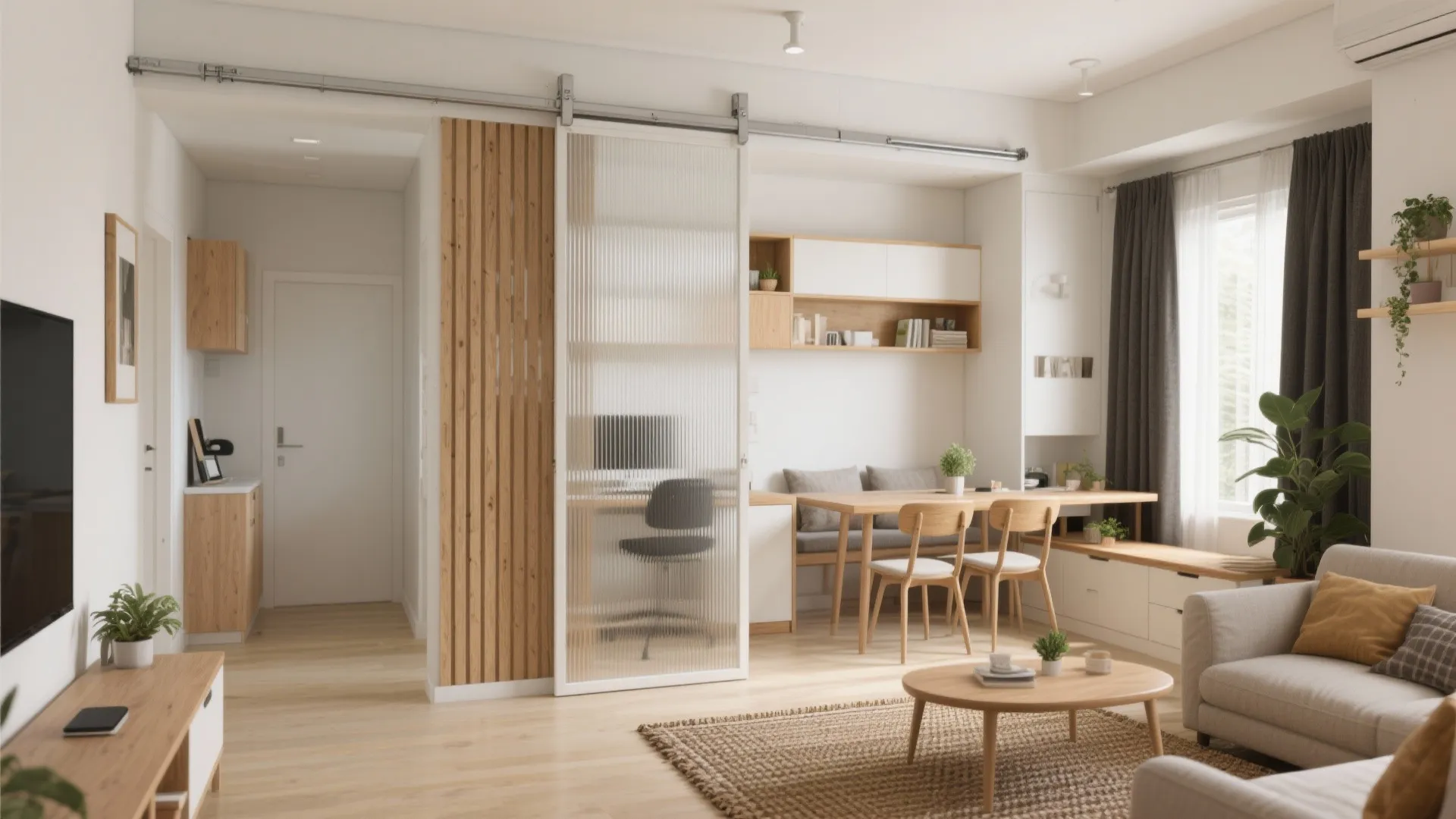 Open-Plan Living–Dining With Sliding Partitions