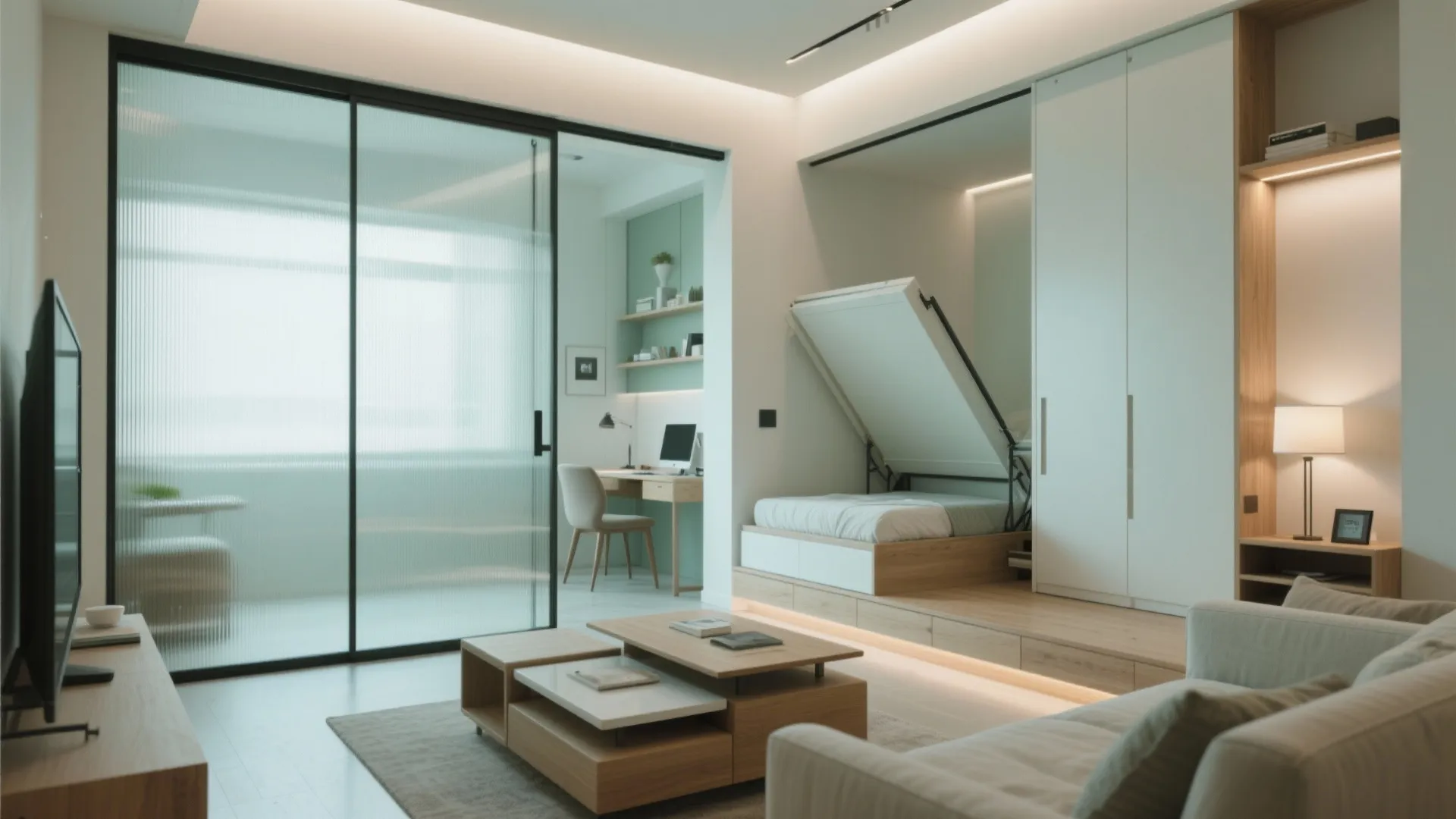 5) Sliding partitions and do-it-all furniture