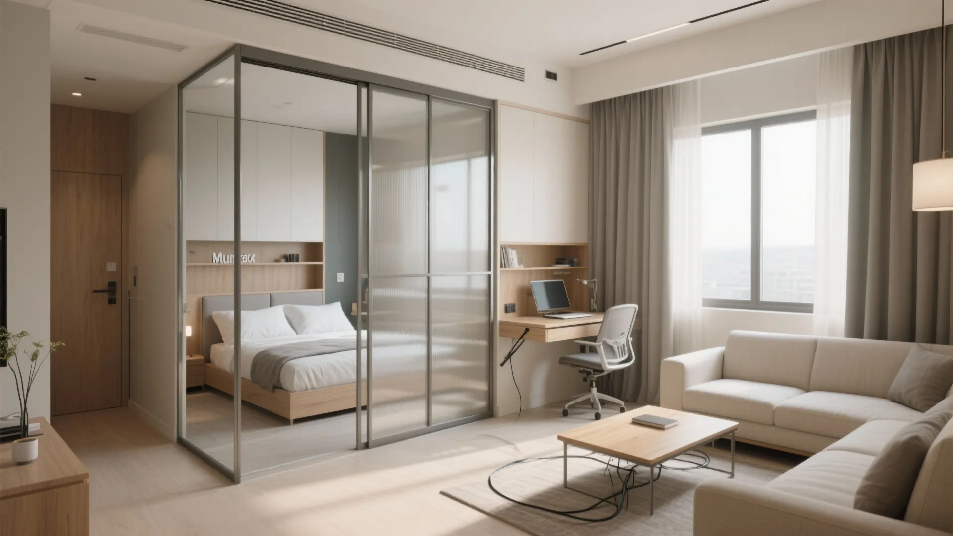 Sliding partitions and multipurpose furniture that work hard