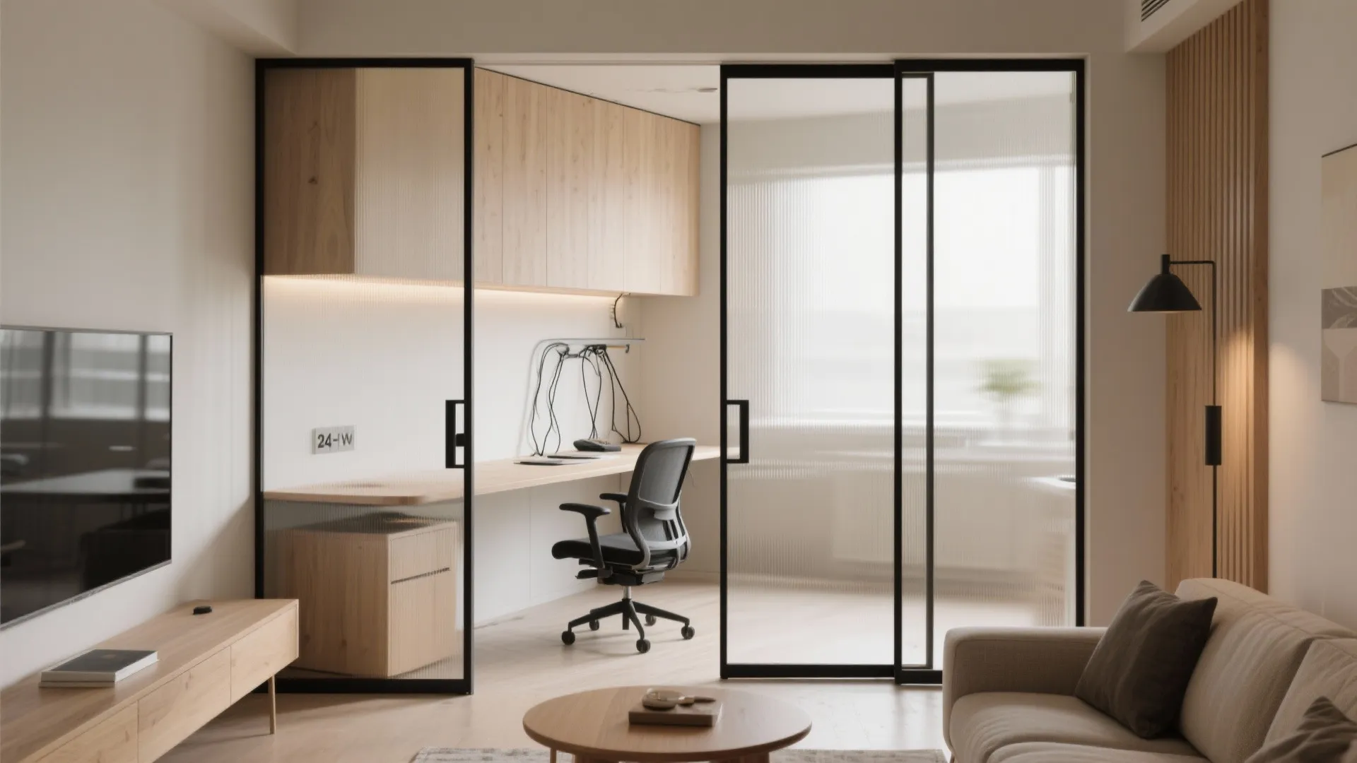 Sliding partitions to carve a quiet, flexible home office