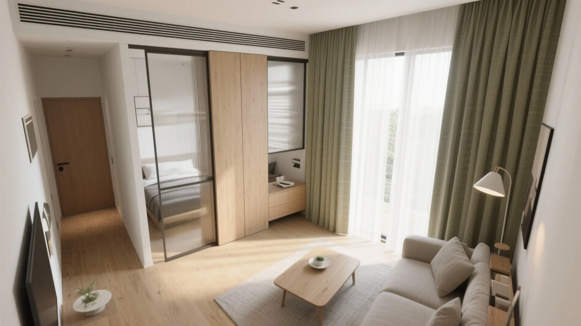 1) Slide-to-hide partitions for a flexible core