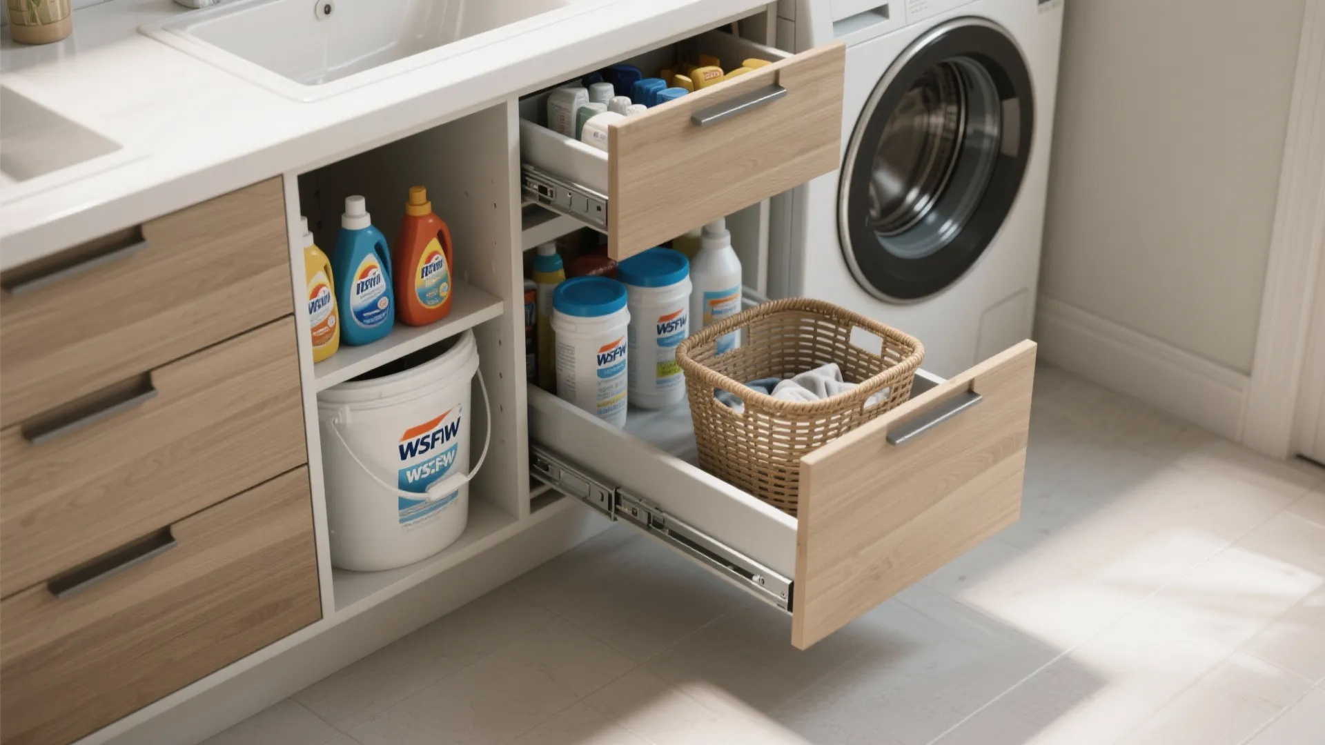 3. Slide-Out Shelving for Heavy Detergent