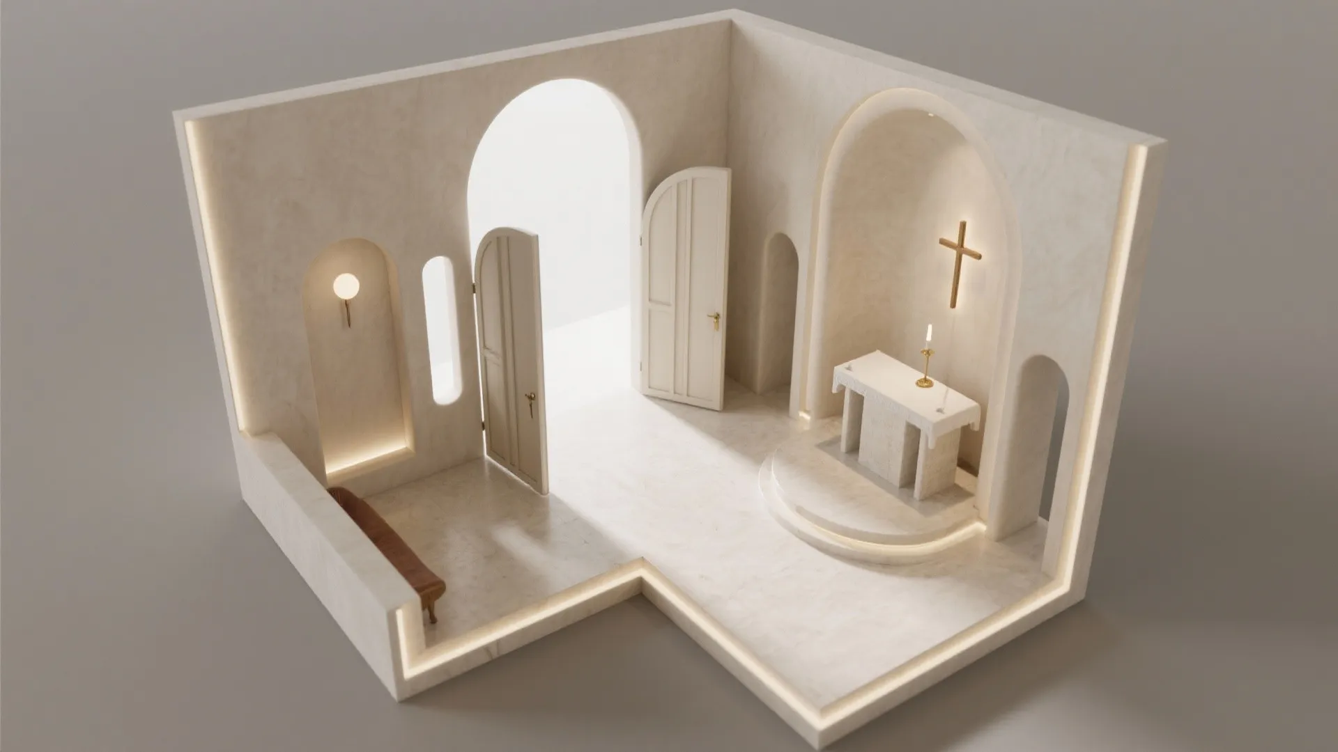 Soft-entry arch with sliding doors for multi-use rooms