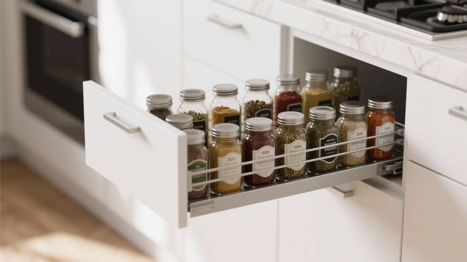 9. Narrow Slide-Out Spice Rack