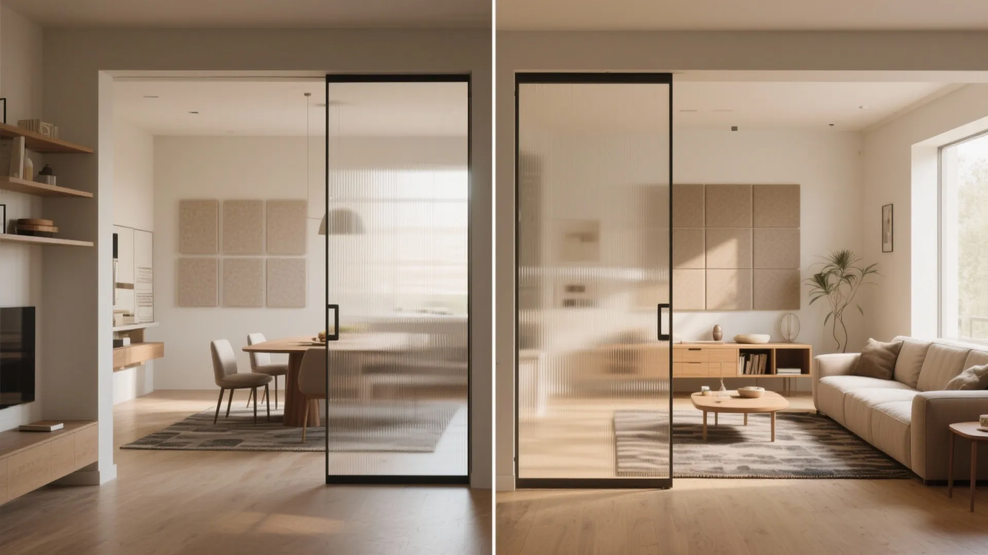 Sliding partitions and zoned acoustics for flexible living