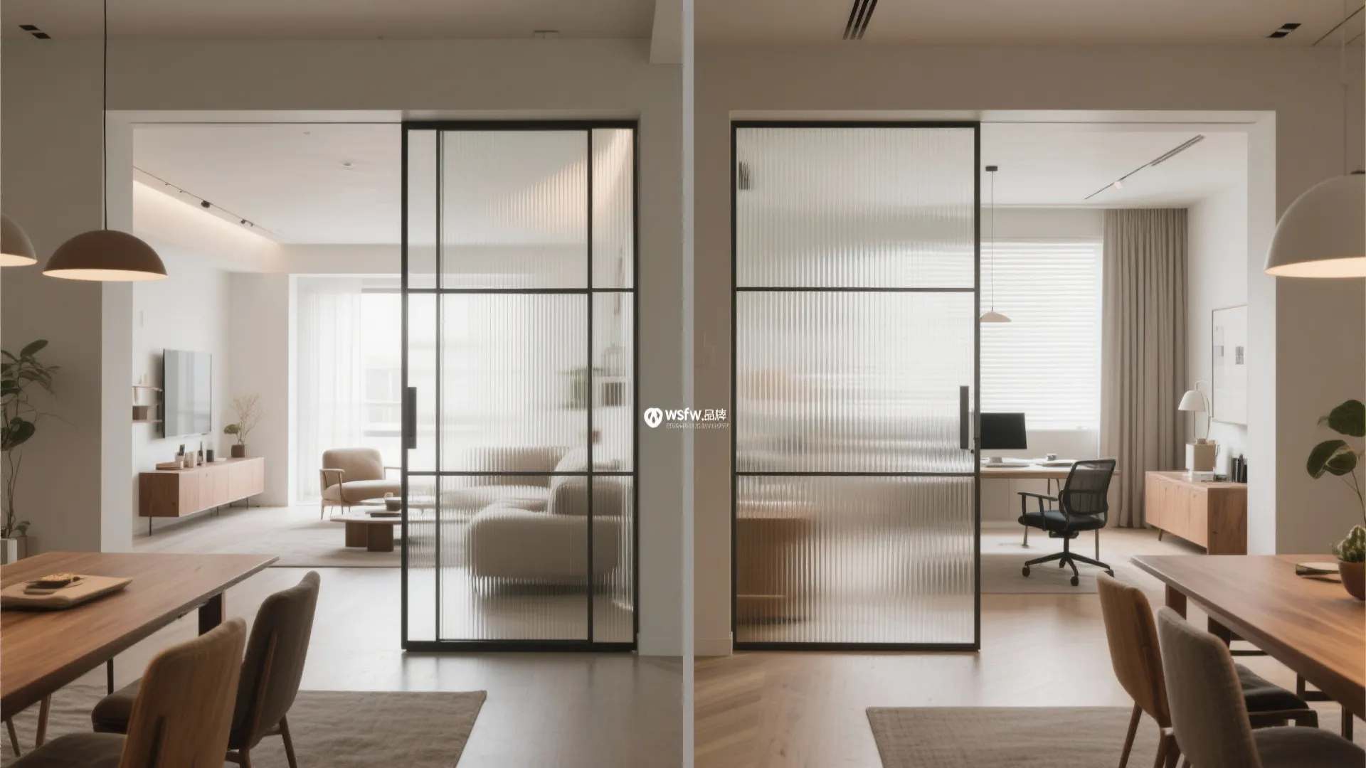 Sliding partition to switch between open and cozy living-dining