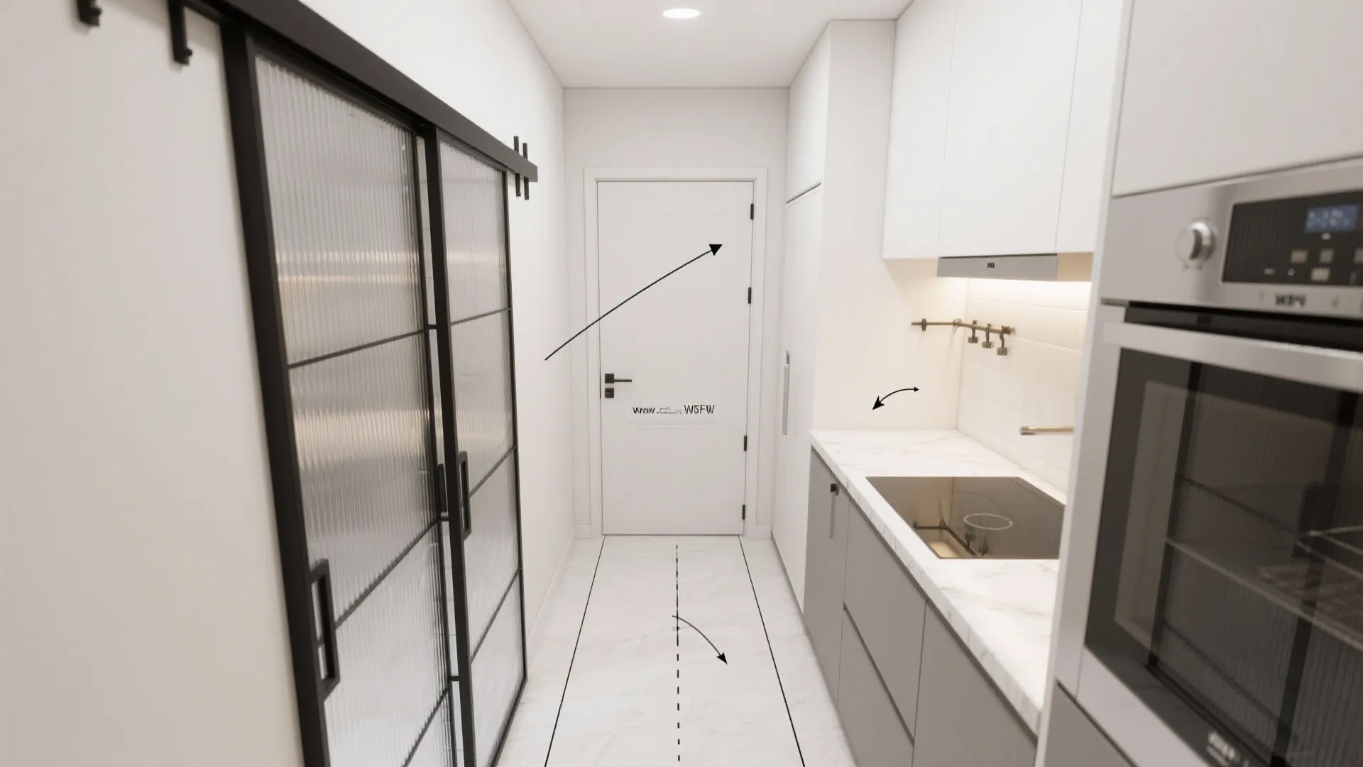 3) Sliding glass pocket or bypass panels for tight hallways