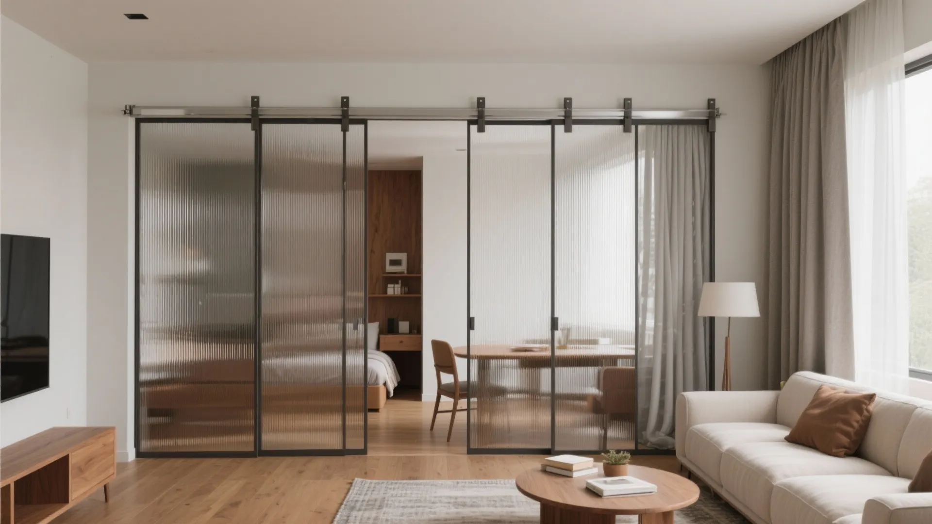 2) Sliding Partitions to Flex the Living–Dining Core