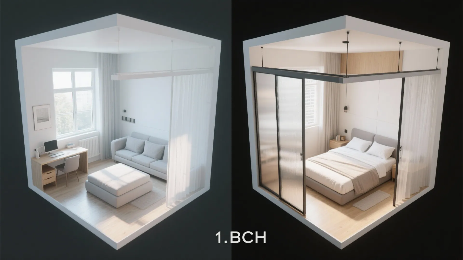 Sliding partitions and transformable furniture