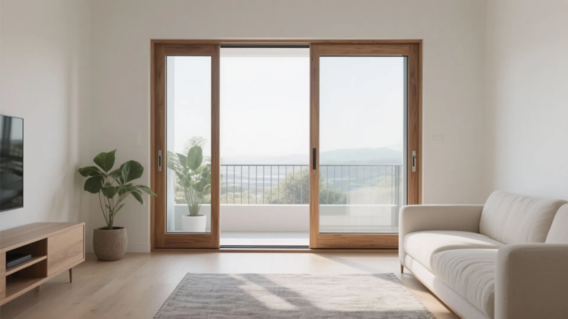 Minimalist sliders with wide glass and slim wooden frames