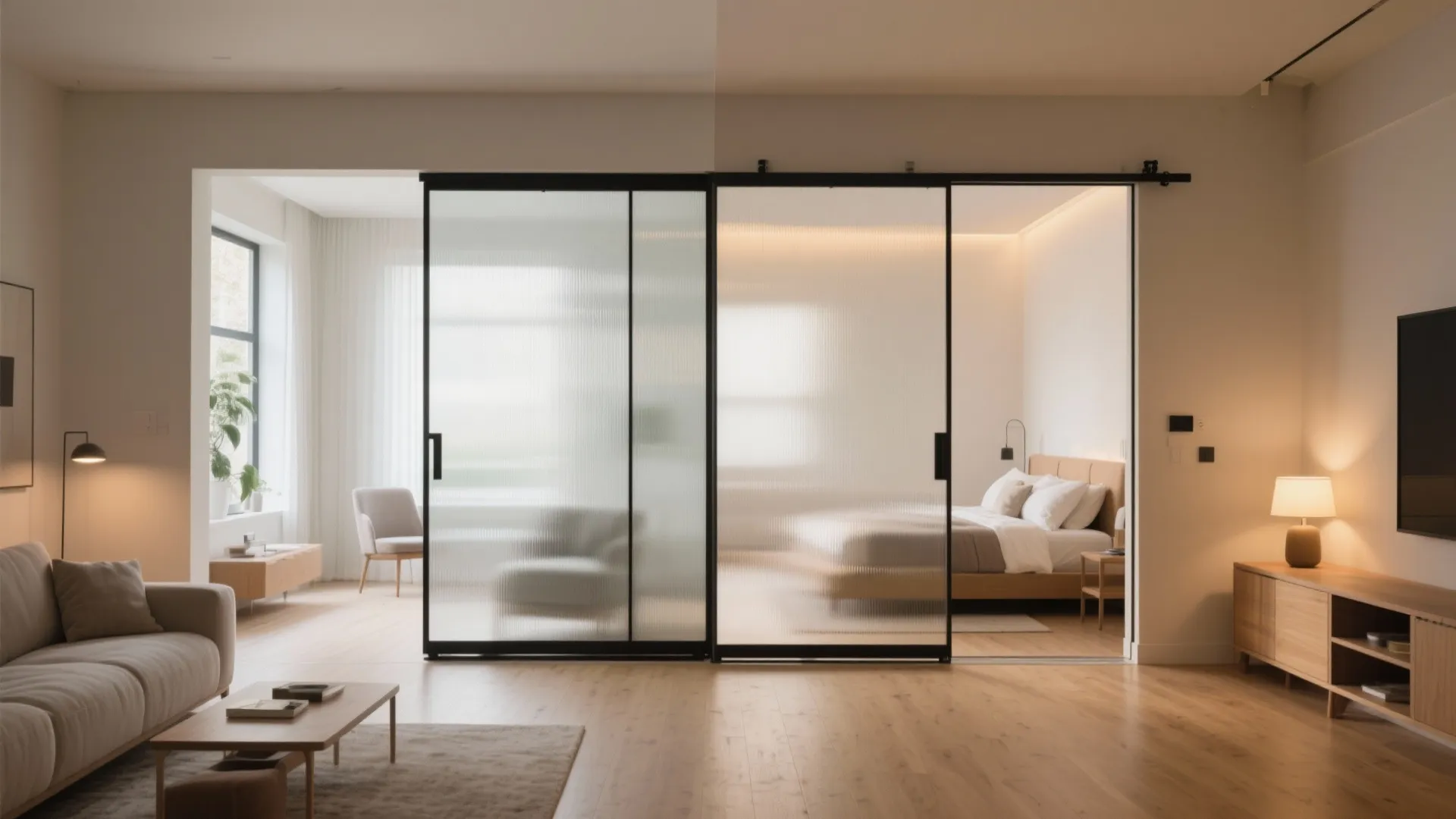 Sliding doors and pocket partitions to flex the plan