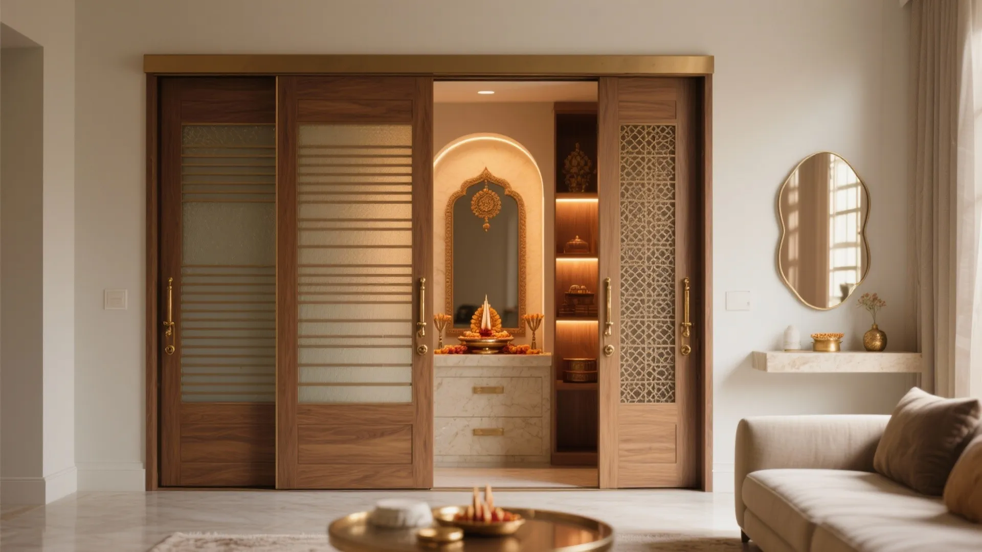 Sliding-Door Pooja Alcove in the Living Room