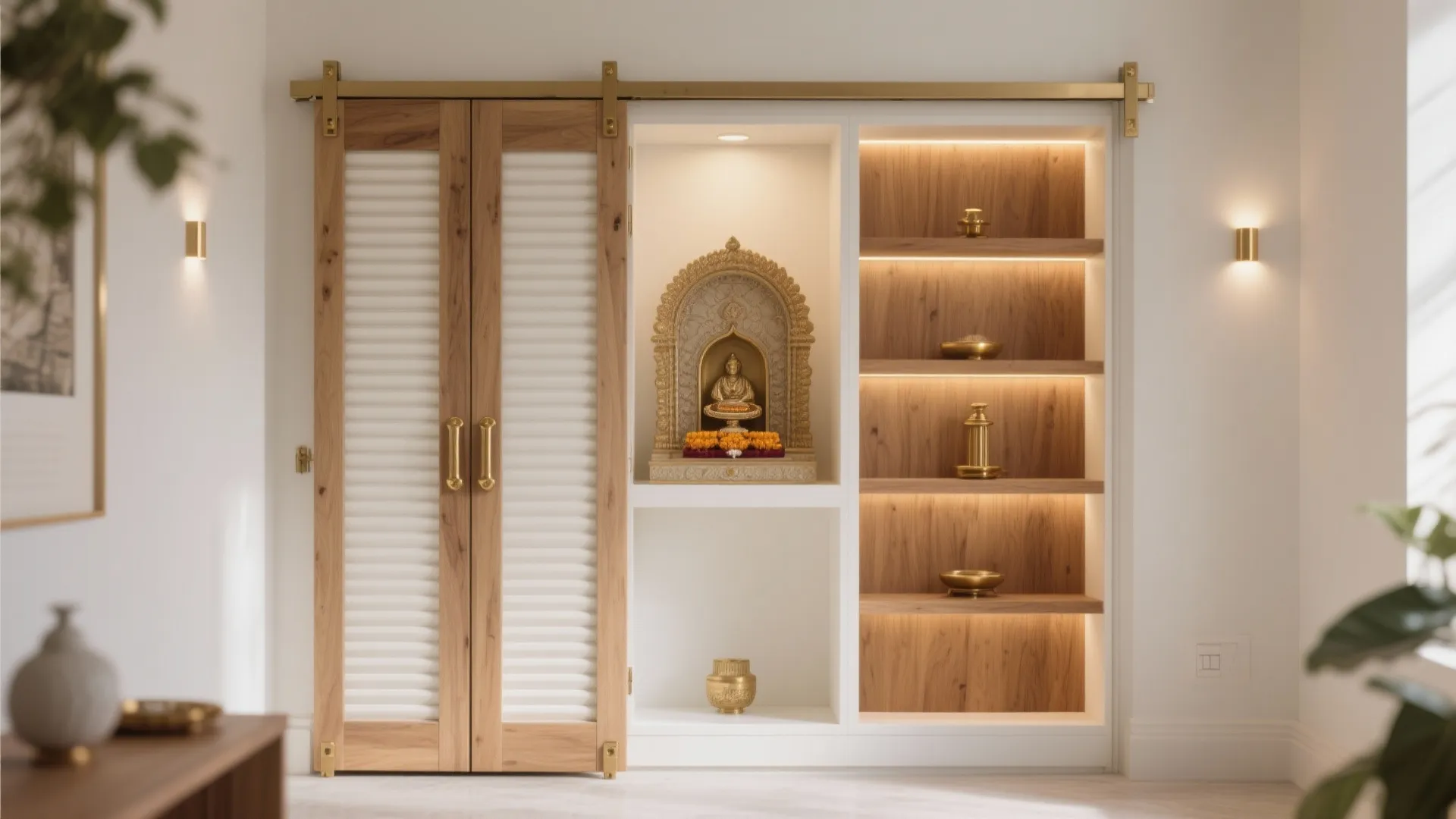 Sliding panels and foldaway altars for flexible privacy