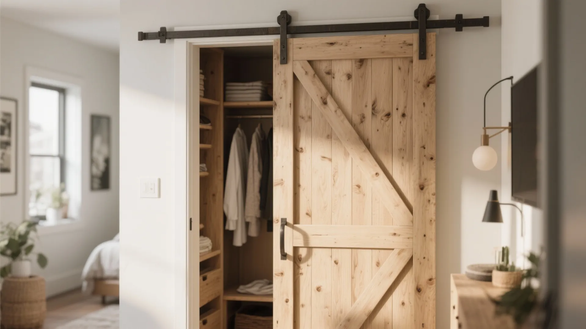 Sliding barn-style door to conceal clutter