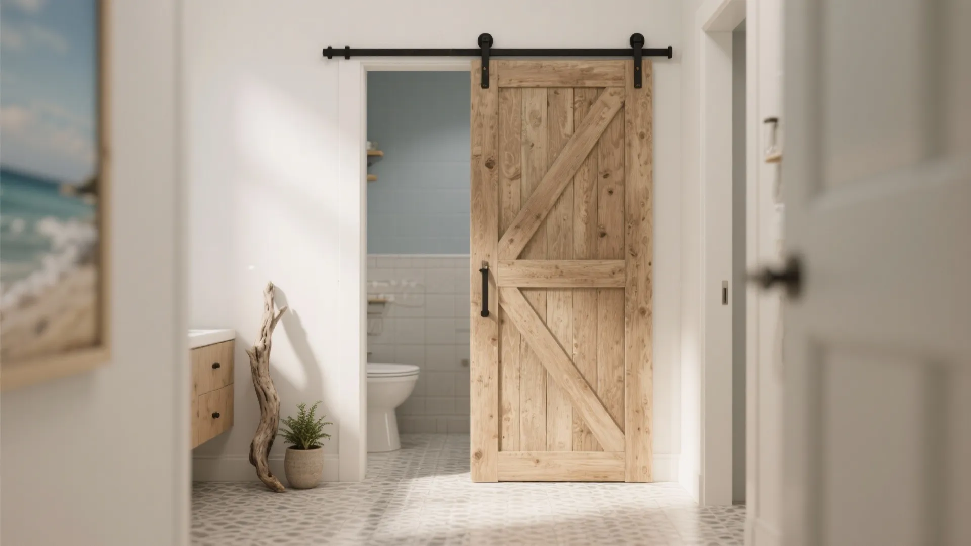 1. Sliding barn-style door — rustic charm without swing