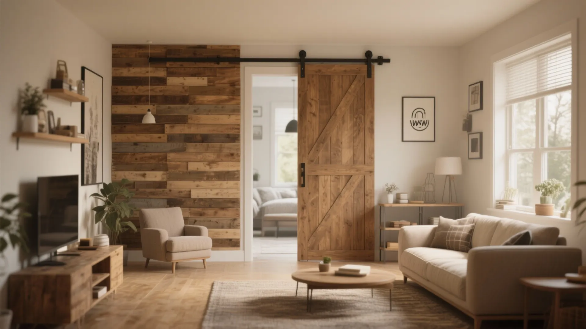 10. Sliding Barn Door with Matching Pallet Wall