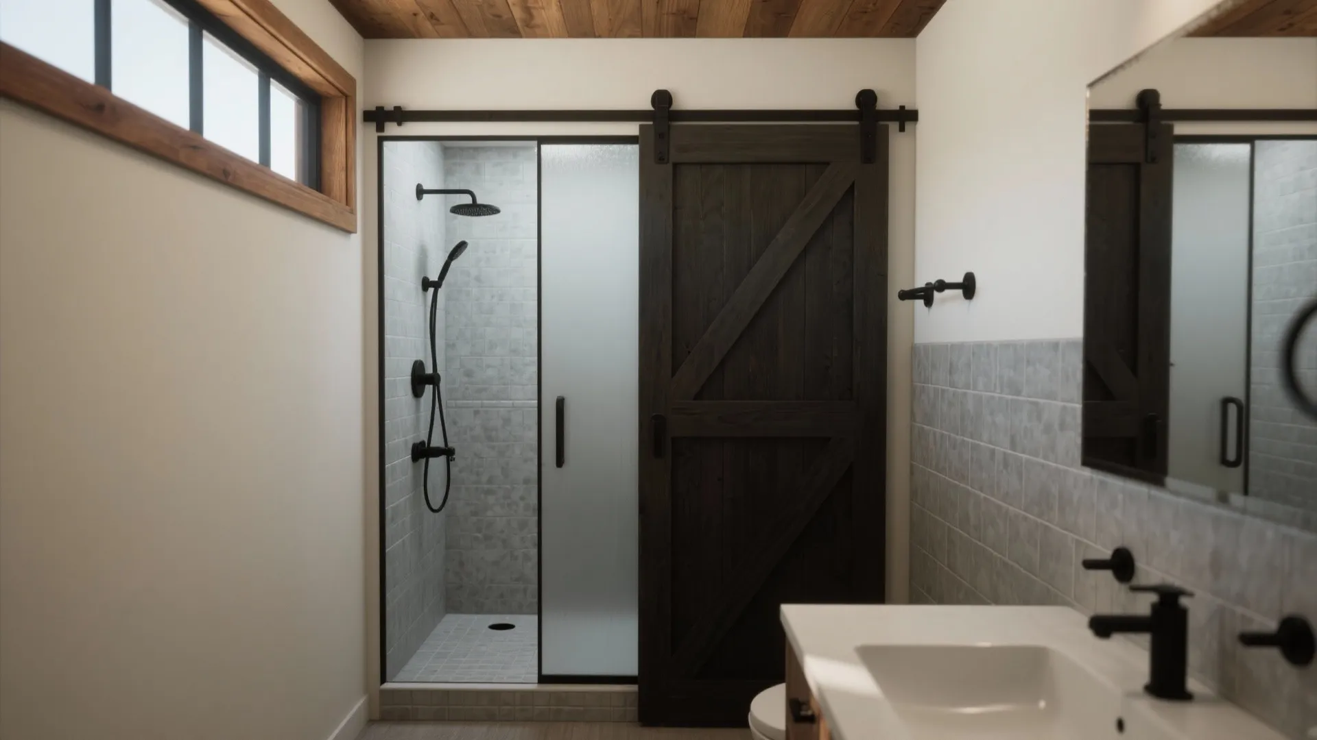2. Compact Shower Suite with Sliding Barn Door