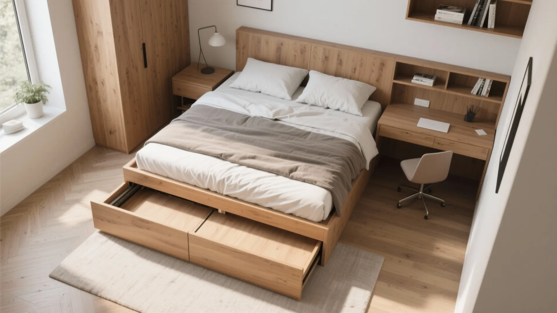 5. Sliding Platform Bed with Underneath Desk