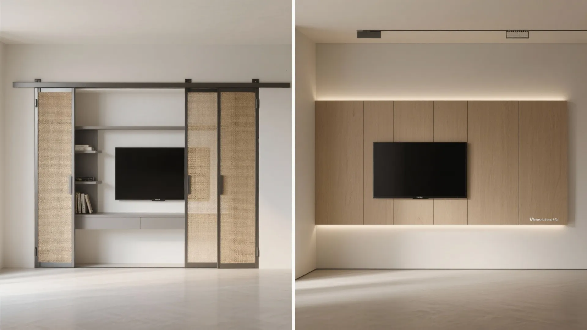 Sliding panel media wall that disappears