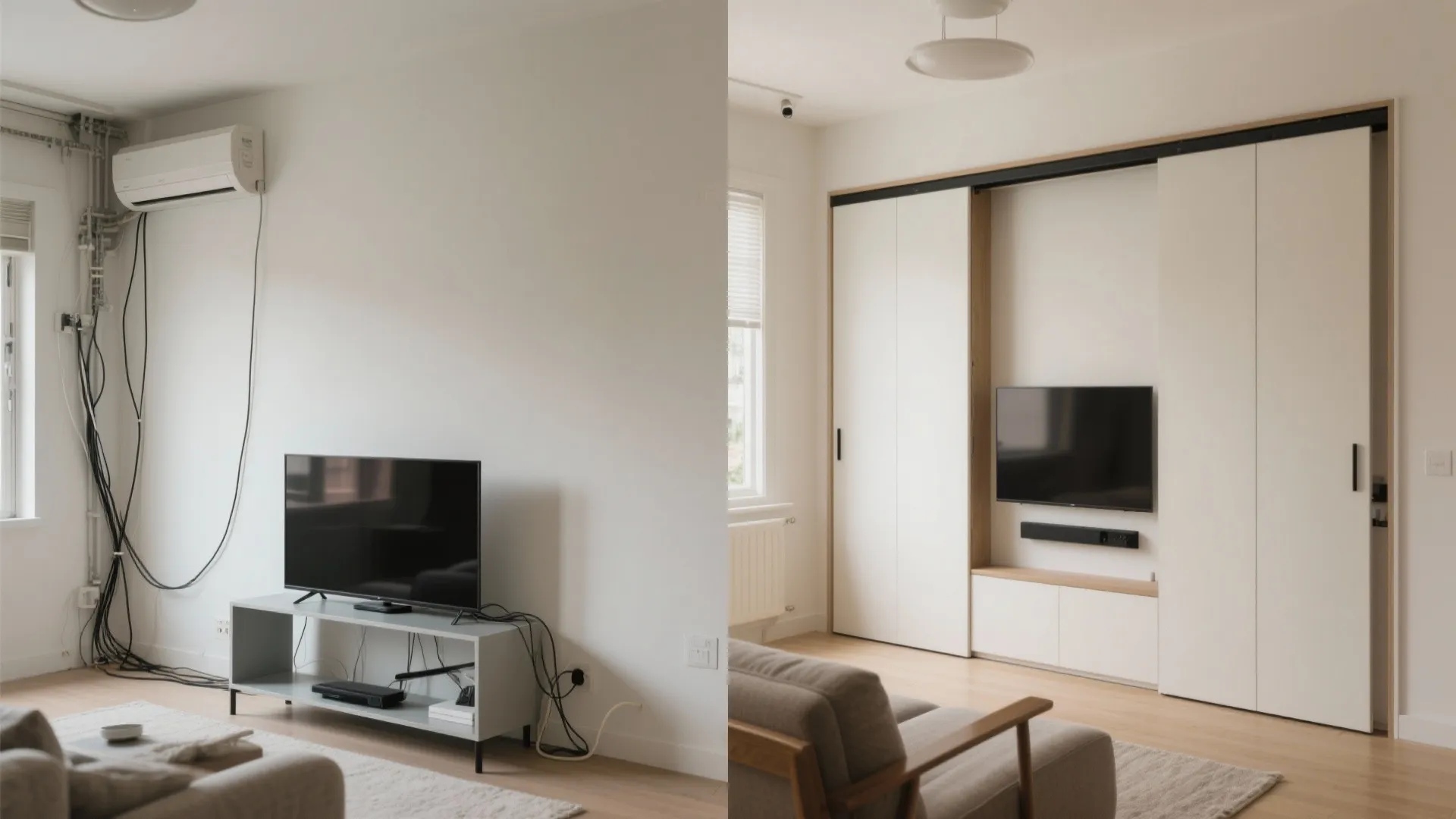 Sliding door cabinet that hides the screen