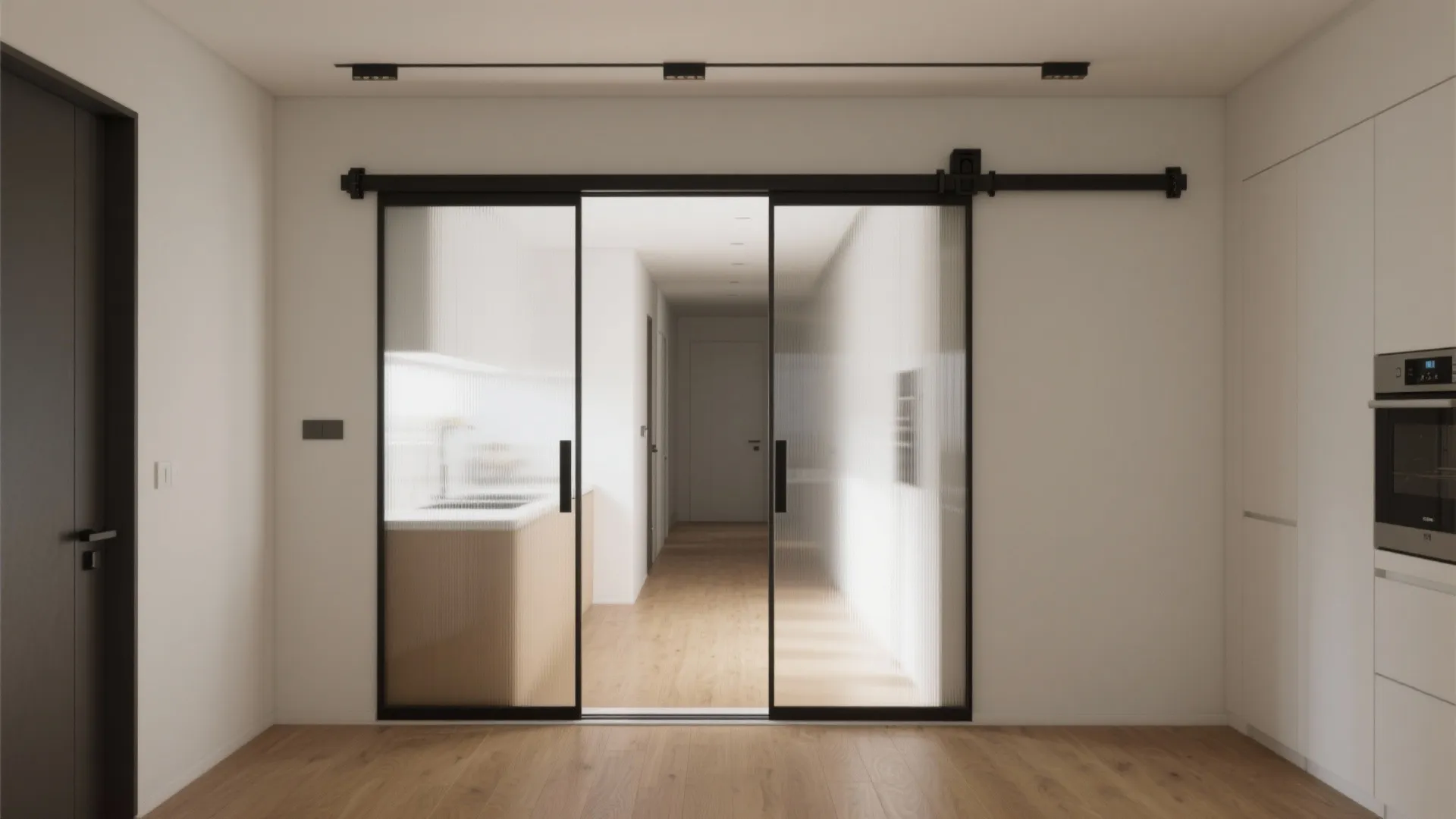 3) Sliding glass pocket or bypass panels for tight hallways