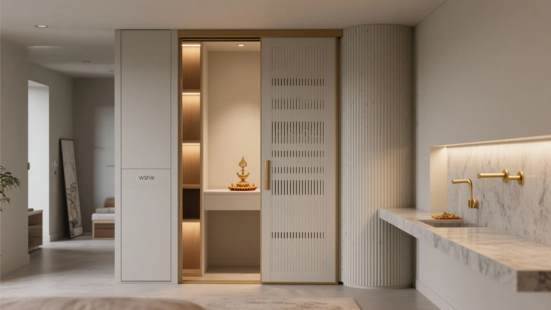 Sliding-Door Pooja Cabinet (Pocket or Tambour)