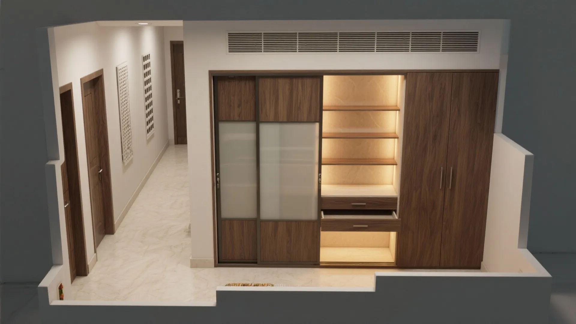 Sliding-Door Pooja Cabinet with Venting and Storage